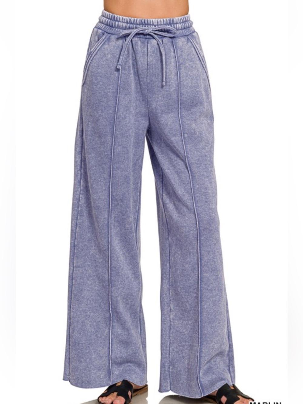 Zenana Wide Leg Drawstring Fleece Pants- Marlin